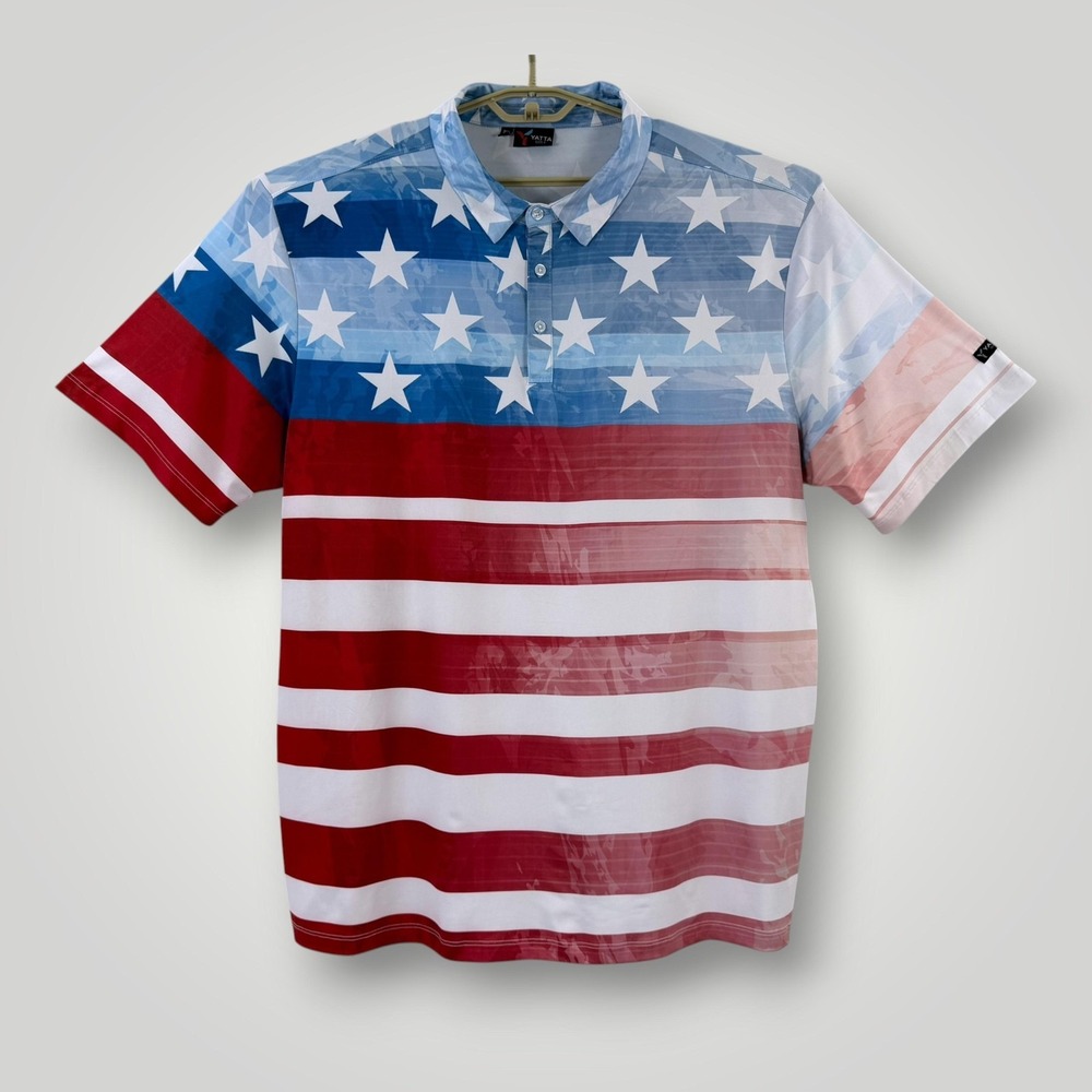 Yatta Golf Polo Shirt Mens 3XL USA Flag Patriotic Stretch Golf‎